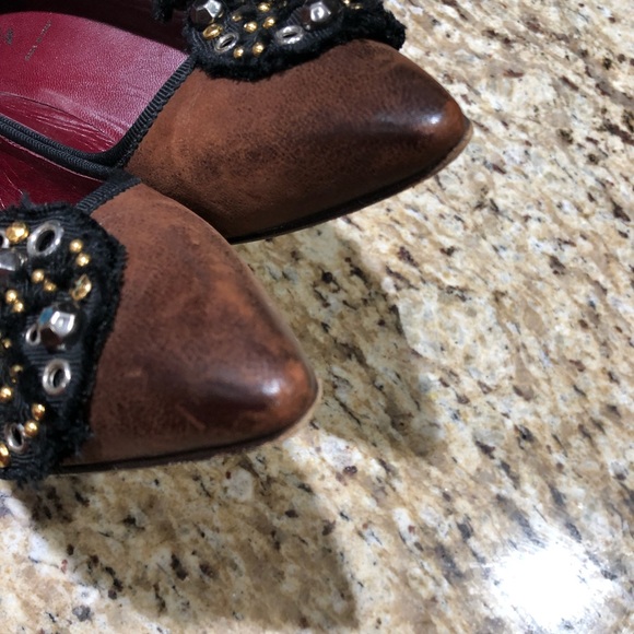 Prada Brown Black Pointed Toe Sequin Stud Rhinestone Embellished Pumps 38 - Picture 7 of 11